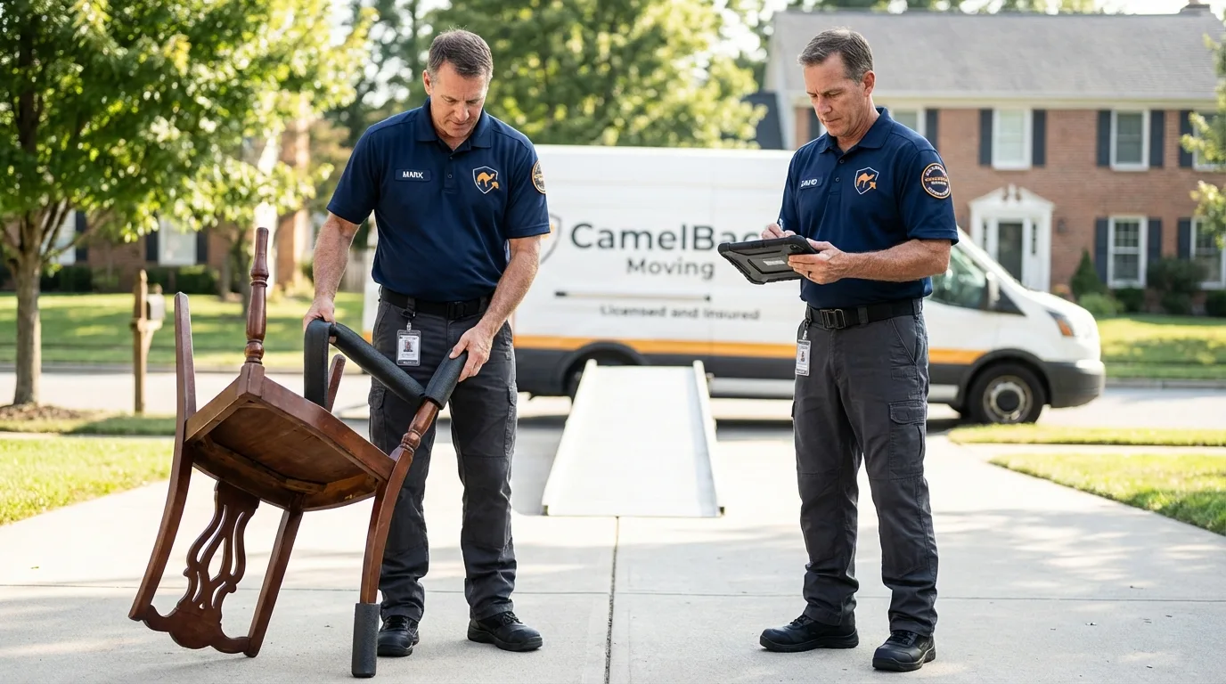 Movers inspecting furniture for damage prevention before loading in Altoona, PA