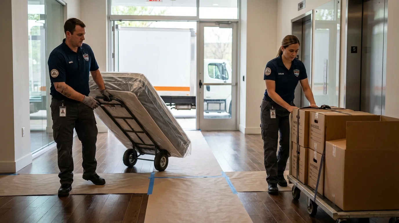 Professional apartment movers loading elevator in Altoona, PA